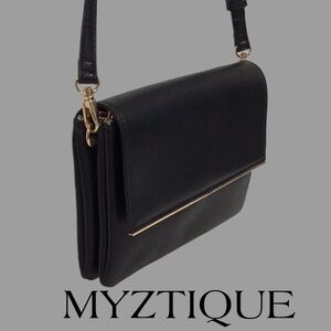New MIZTIQUE Black Convertible Snap Clutch Crossbody, Metal Bar Flap